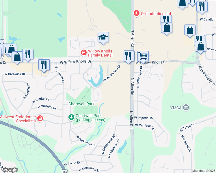 map of restaurants, bars, coffee shops, grocery stores, and more near 2806 West Willow Ridge Circle in Peoria
