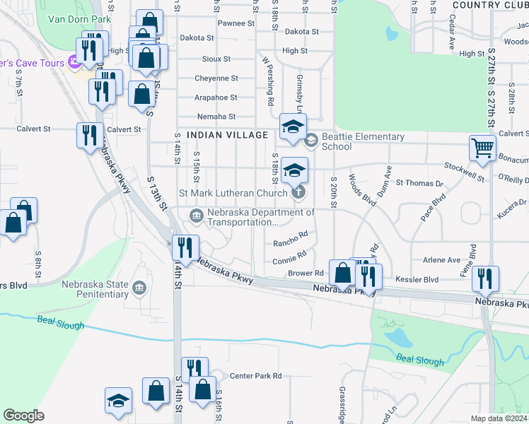 map of restaurants, bars, coffee shops, grocery stores, and more near 1701 Burnham Street in Lincoln