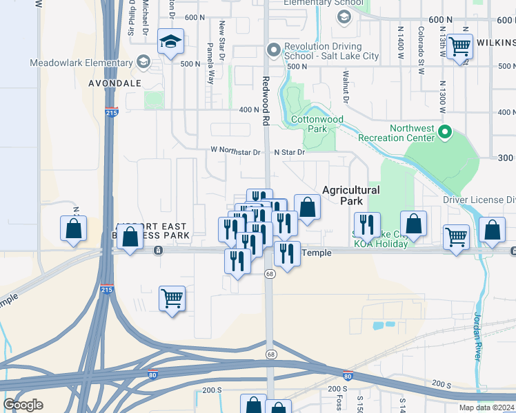 map of restaurants, bars, coffee shops, grocery stores, and more near 174 Harold Street in Salt Lake City