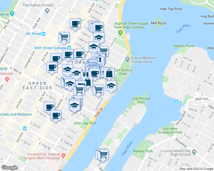 map of restaurants, bars, coffee shops, grocery stores, and more near in New York