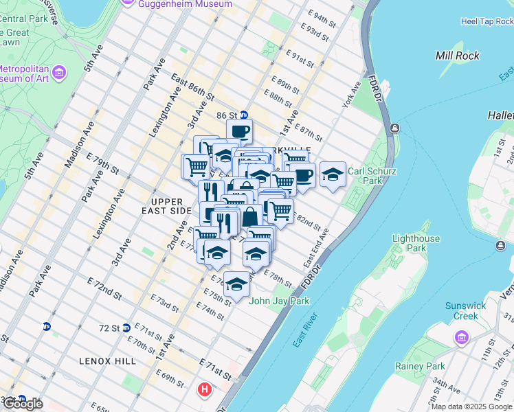 map of restaurants, bars, coffee shops, grocery stores, and more near in New York