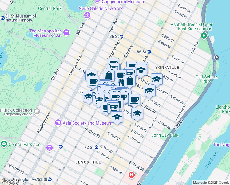 map of restaurants, bars, coffee shops, grocery stores, and more near in New York