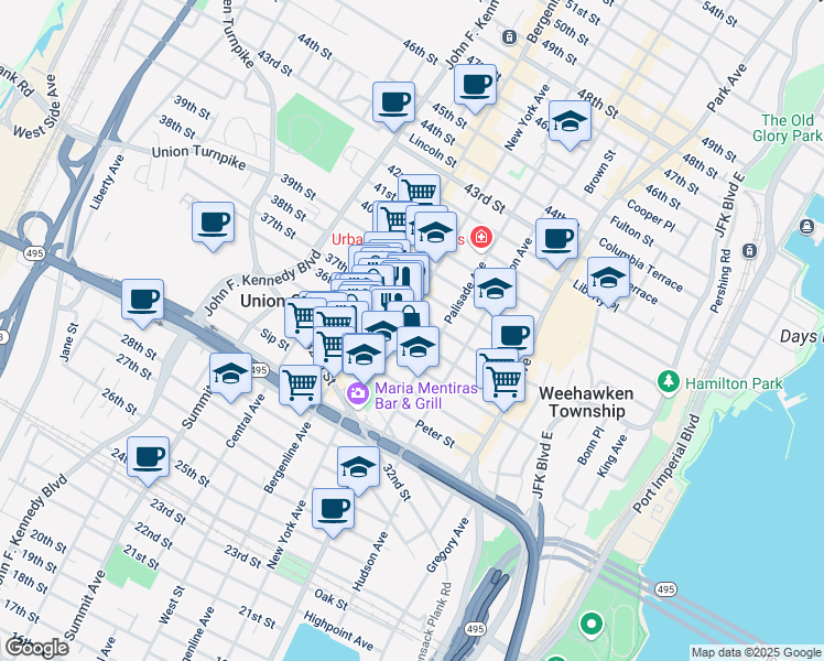 map of restaurants, bars, coffee shops, grocery stores, and more near in Union City