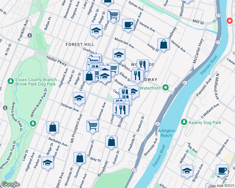 map of restaurants, bars, coffee shops, grocery stores, and more near in Newark