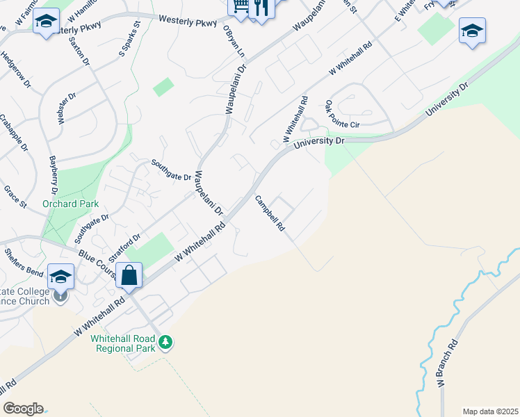 map of restaurants, bars, coffee shops, grocery stores, and more near 610 West Whitehall Road in State College