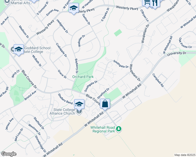 map of restaurants, bars, coffee shops, grocery stores, and more near 944 Southgate Drive in State College