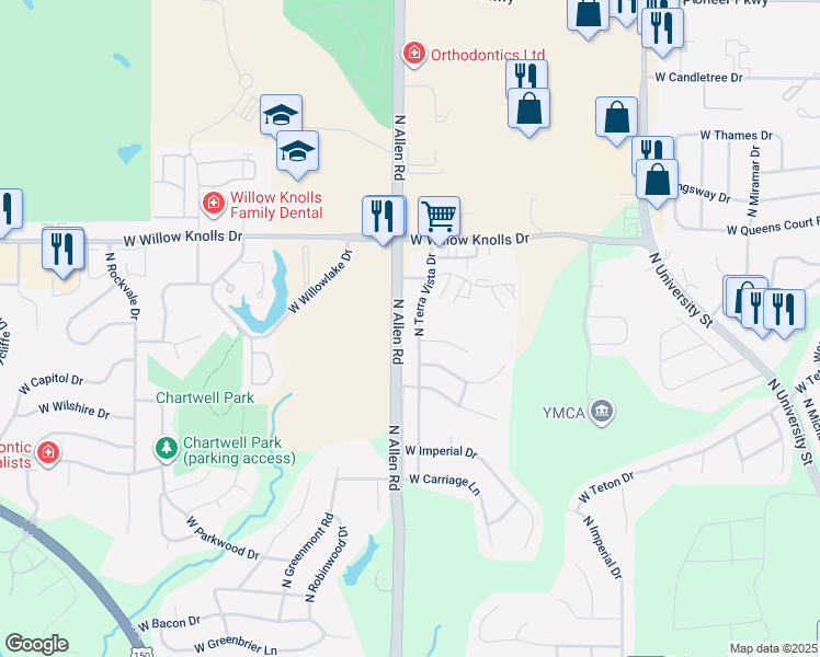 map of restaurants, bars, coffee shops, grocery stores, and more near 6909 North Terra Vista Drive in Peoria