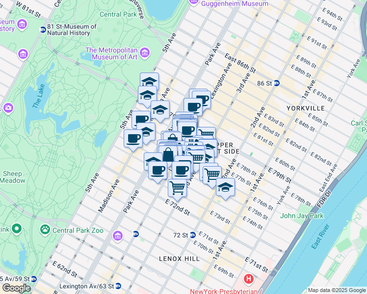 map of restaurants, bars, coffee shops, grocery stores, and more near in New York