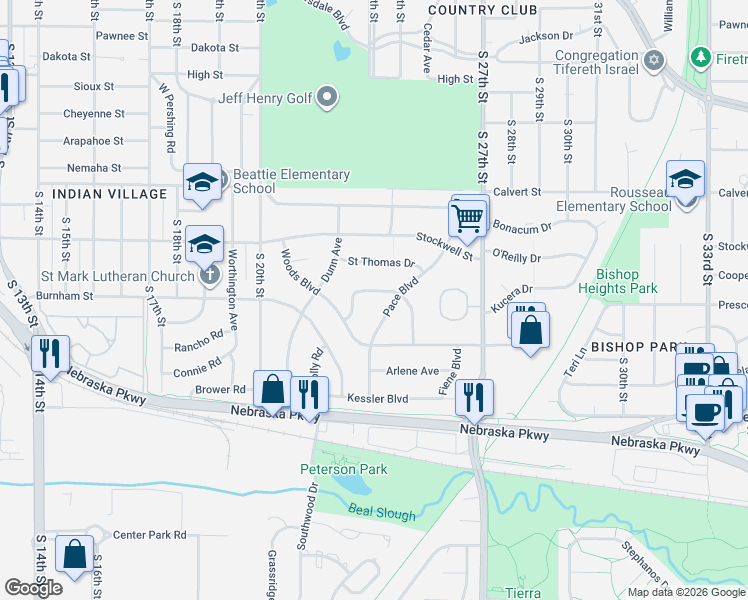 map of restaurants, bars, coffee shops, grocery stores, and more near 3931 Pace Boulevard in Lincoln