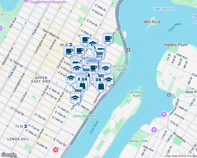 map of restaurants, bars, coffee shops, grocery stores, and more near in New York