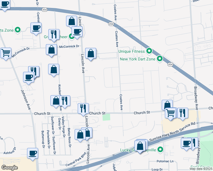 map of restaurants, bars, coffee shops, grocery stores, and more near 16 Cannon Drive in Holbrook