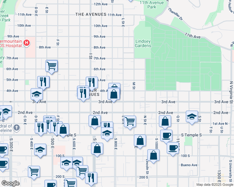 map of restaurants, bars, coffee shops, grocery stores, and more near 716 East 4th Avenue in Salt Lake City