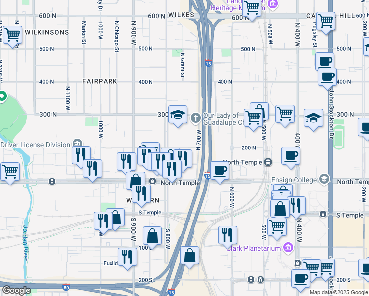map of restaurants, bars, coffee shops, grocery stores, and more near 161 North 700 West in Salt Lake City