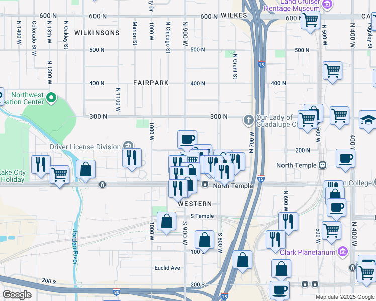 map of restaurants, bars, coffee shops, grocery stores, and more near 144N North 800 West Street in Salt Lake City