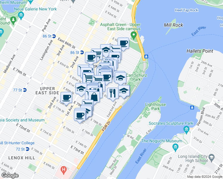 map of restaurants, bars, coffee shops, grocery stores, and more near in New York