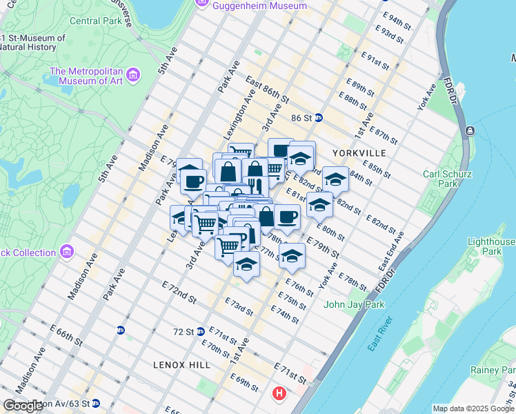 map of restaurants, bars, coffee shops, grocery stores, and more near in New York