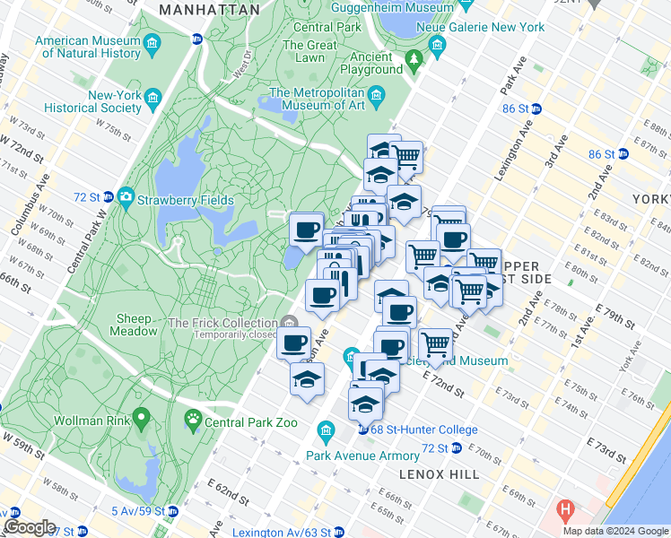 map of restaurants, bars, coffee shops, grocery stores, and more near in New York