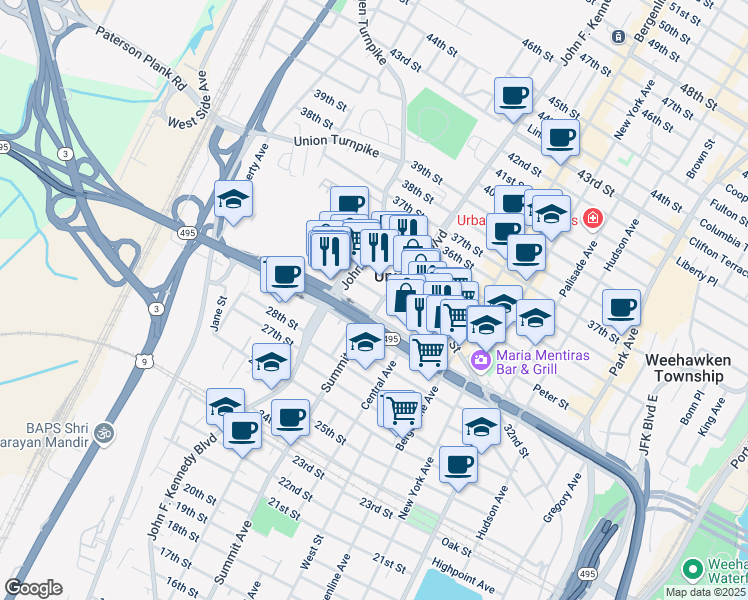 map of restaurants, bars, coffee shops, grocery stores, and more near 730 31st Street in Union City