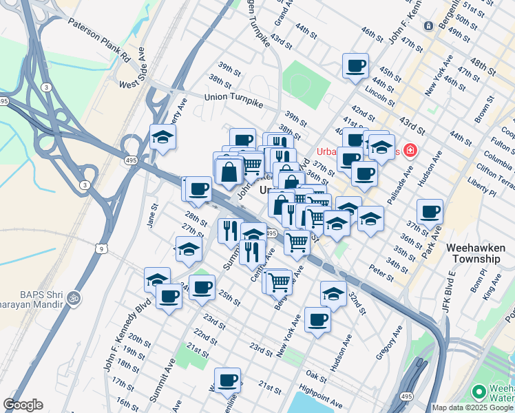 map of restaurants, bars, coffee shops, grocery stores, and more near 730 31st Street in Union City