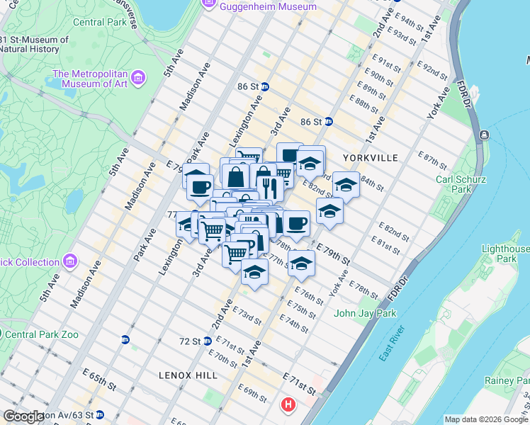 map of restaurants, bars, coffee shops, grocery stores, and more near in New York