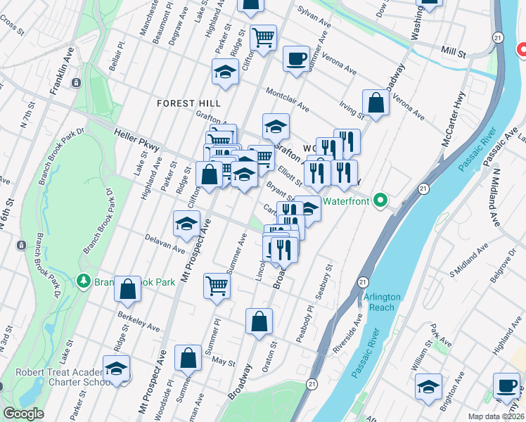 map of restaurants, bars, coffee shops, grocery stores, and more near 217-227 Lincoln Avenue in Newark