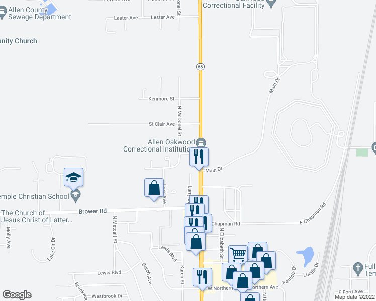 map of restaurants, bars, coffee shops, grocery stores, and more near 360 Jacobs Avenue in Lima