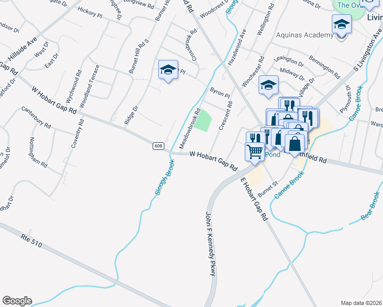 map of restaurants, bars, coffee shops, grocery stores, and more near 119 Meadowbrook Road in Livingston