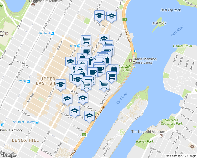 map of restaurants, bars, coffee shops, grocery stores, and more near in New York