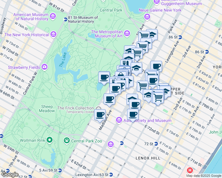 map of restaurants, bars, coffee shops, grocery stores, and more near in New York