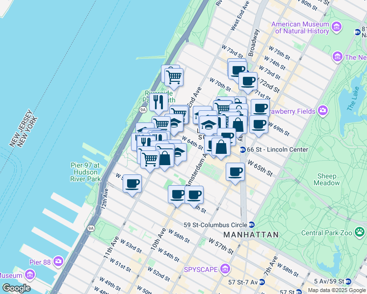 map of restaurants, bars, coffee shops, grocery stores, and more near in New York