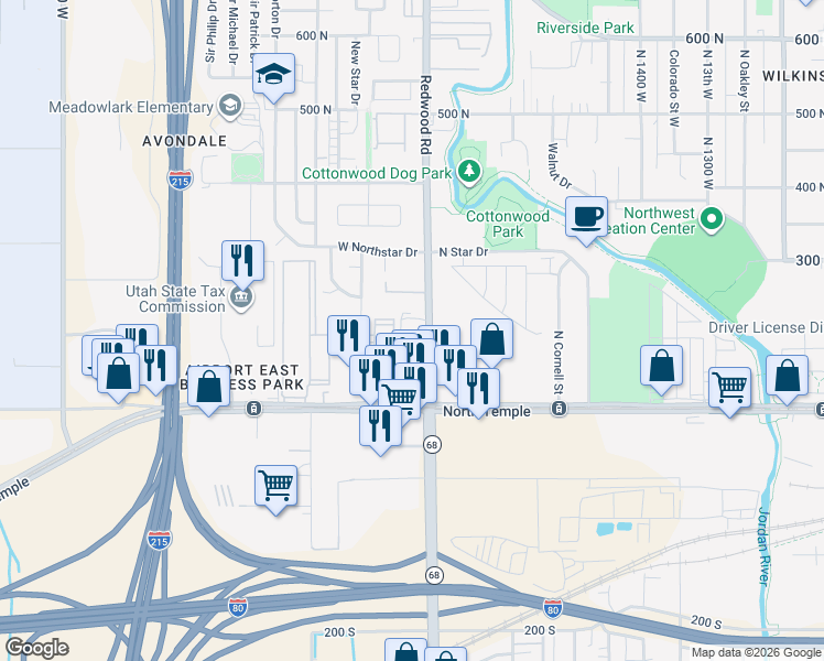 map of restaurants, bars, coffee shops, grocery stores, and more near 207 North Redwood Road in Salt Lake City