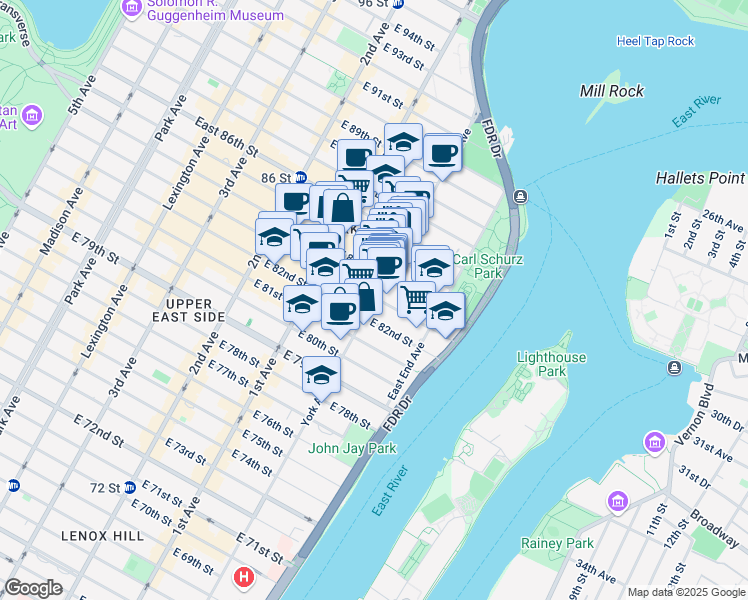 map of restaurants, bars, coffee shops, grocery stores, and more near in New York