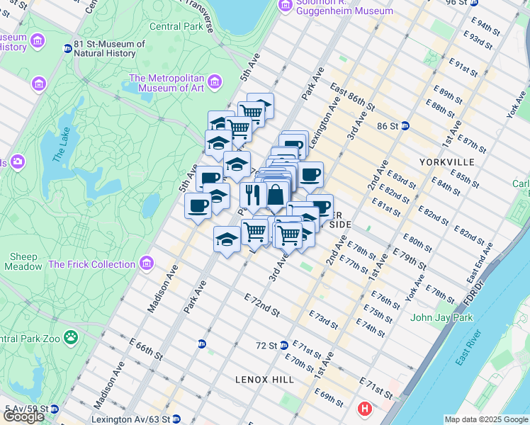 map of restaurants, bars, coffee shops, grocery stores, and more near in New York
