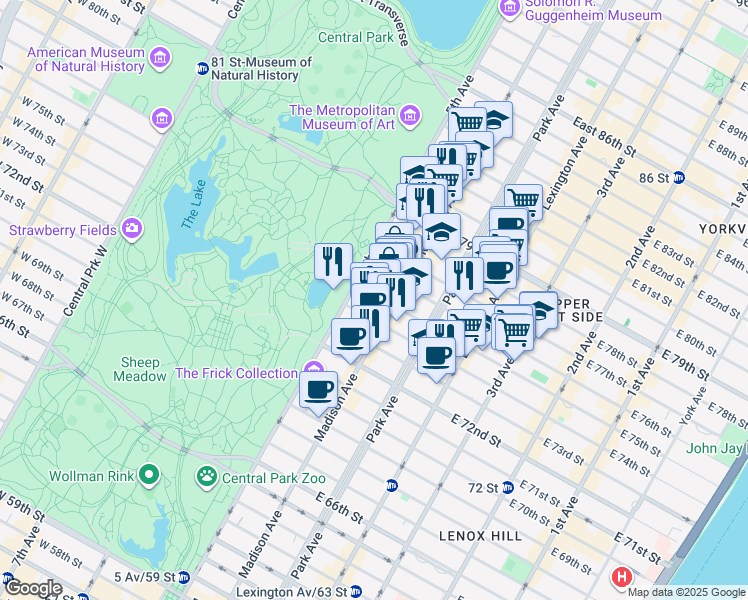 map of restaurants, bars, coffee shops, grocery stores, and more near in New York