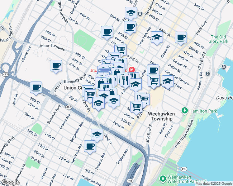 map of restaurants, bars, coffee shops, grocery stores, and more near in Union City