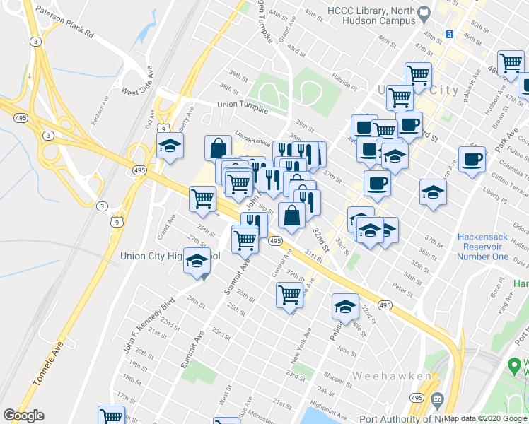 map of restaurants, bars, coffee shops, grocery stores, and more near in Union City