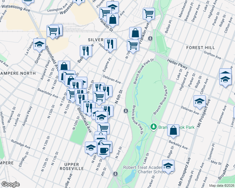 map of restaurants, bars, coffee shops, grocery stores, and more near 709 North 7th Street in Newark