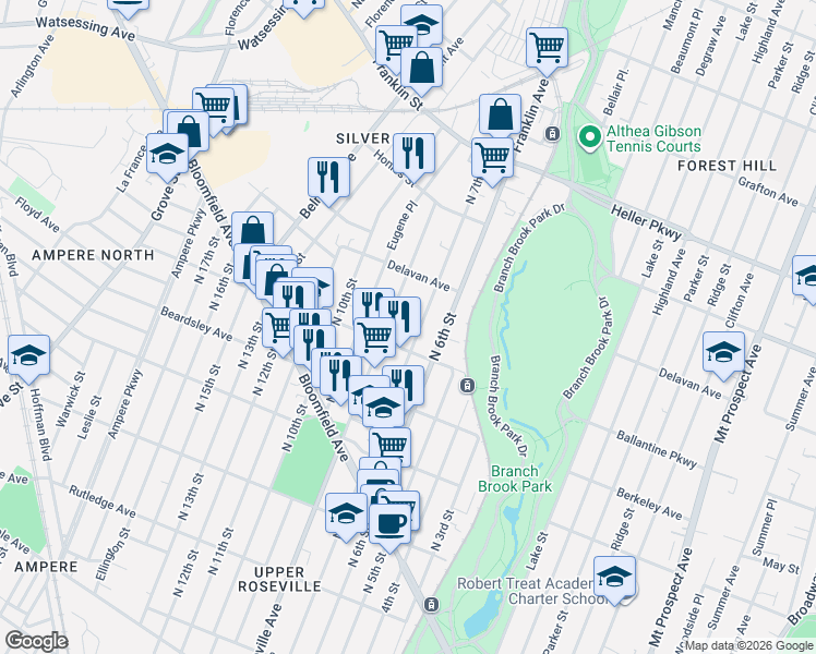 map of restaurants, bars, coffee shops, grocery stores, and more near 677 North 8th Street in Newark