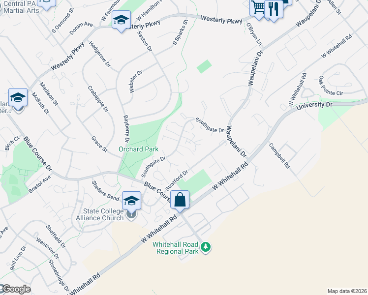 map of restaurants, bars, coffee shops, grocery stores, and more near in State College