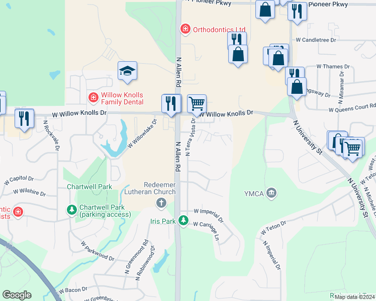 map of restaurants, bars, coffee shops, grocery stores, and more near 7133 North Terra Vista Drive in Peoria