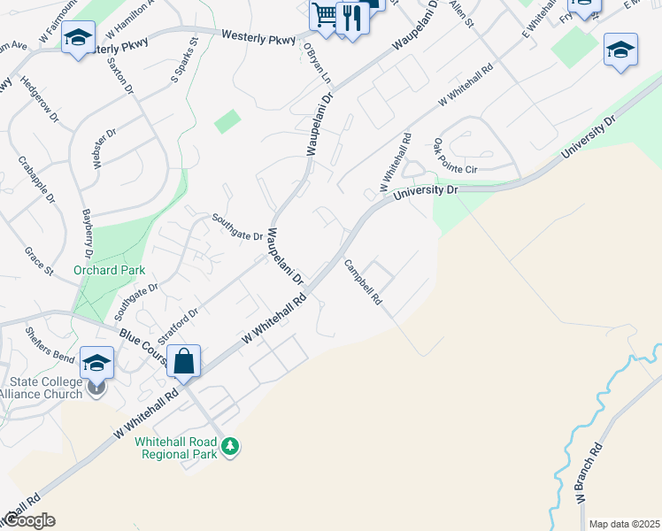 map of restaurants, bars, coffee shops, grocery stores, and more near State Route 3024 in State College