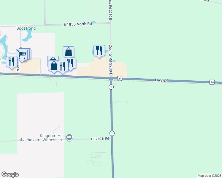 map of restaurants, bars, coffee shops, grocery stores, and more near 1994 Illinois 1 in Watseka