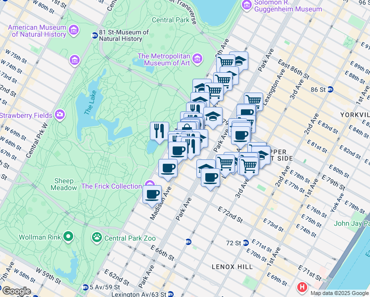 map of restaurants, bars, coffee shops, grocery stores, and more near in New York