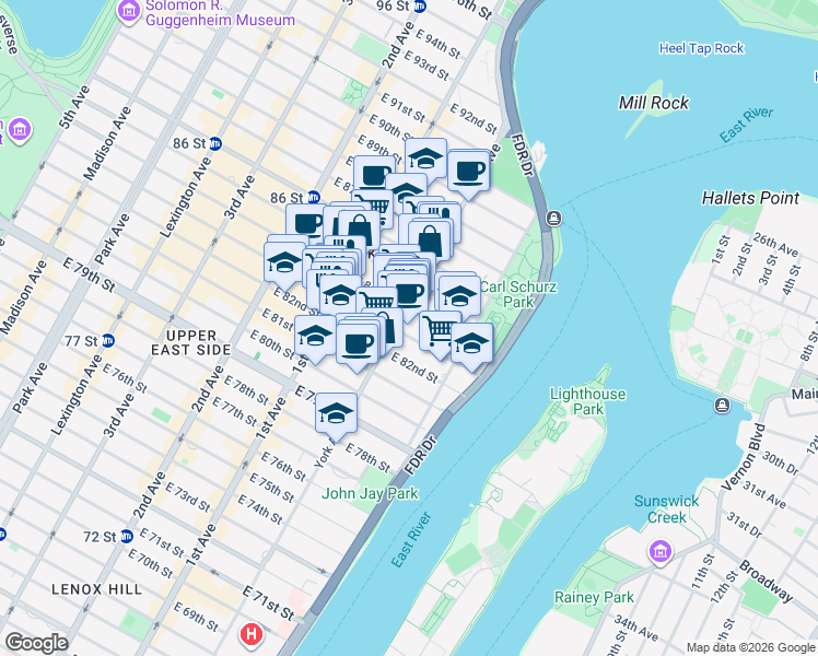 map of restaurants, bars, coffee shops, grocery stores, and more near in New York