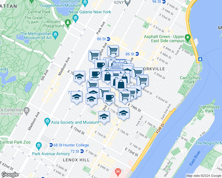 map of restaurants, bars, coffee shops, grocery stores, and more near in New York