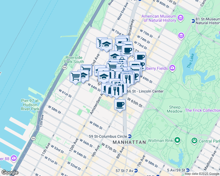 map of restaurants, bars, coffee shops, grocery stores, and more near in New York