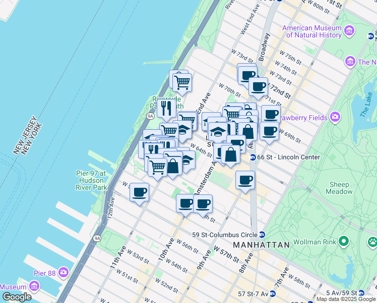 map of restaurants, bars, coffee shops, grocery stores, and more near in New York