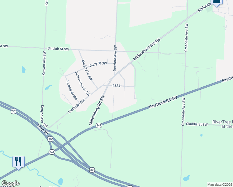 map of restaurants, bars, coffee shops, grocery stores, and more near 2441 Deerford Avenue Southwest in Massillon