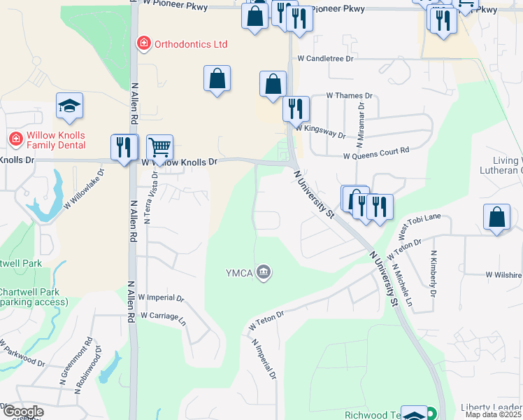 map of restaurants, bars, coffee shops, grocery stores, and more near 7064 North Fleming Lane in Peoria