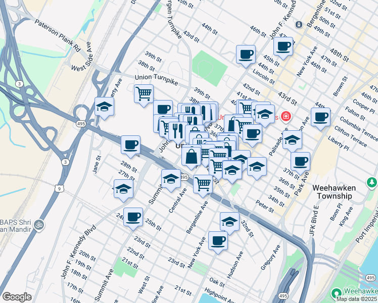 map of restaurants, bars, coffee shops, grocery stores, and more near in Union City